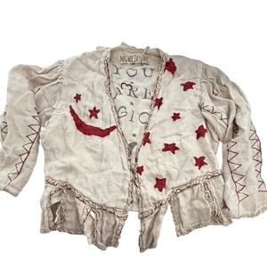 Magnolia Pearl Magical Star Moon Crop Jacket Ivory Red Lace Trim NWT Clown